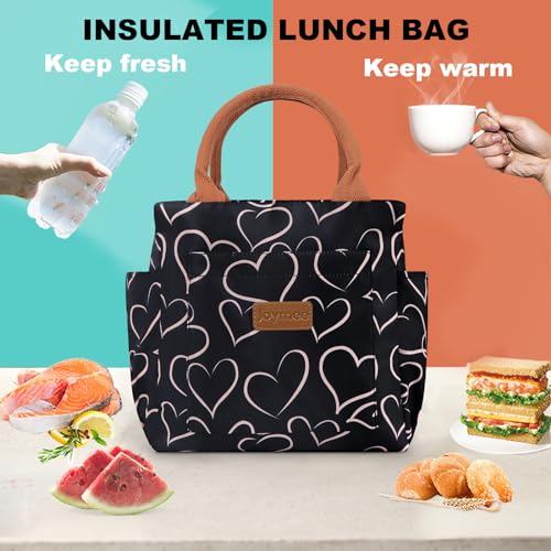 Joymee Lunch Bag Women Insulated Lunch Box Reusable Leakproof Large Spacious Cooler Tote for Women Men Adult with Bottle Holder and Side Pockets for Work Office Travel Picnic - Love Heart - color: 04 Love Heart
