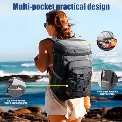 Backpack Cooler Insulated Leak Proof, Lightweight Soft Sided Cooler Backpack for Men Women, Waterproof Beach Cooler Bag Lunch Backpack for Camping Hiking Picnic Fishing Travel Outdoor - color: Dark gray, size: 36 Cans