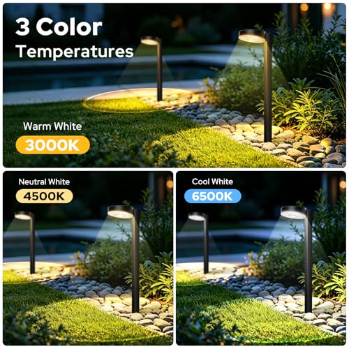 APONUO Solar Pathway Lights Outdoor, 3 Color Temperatures Selectable CCT, Focused Ground Spot Lens, Brighter Up to 12 Hrs IP65 Waterproof Path Lights for Walkway Driveway Yard Garden, Black, 8 Pack - color: Black, size: 8 Pack