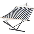 SUNCREAT Two Person Hammock with 12ft Stand Included, Max 475lbs Capacity, Heavy Duty Free Standing Hammock, Black Stripes - color: Black & White, size: 12 ft Stand