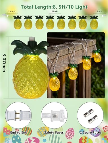 8.5Ft Pineapple String Lights, Hawaiian Beach Themed Party Lights with 10LED Warm White Waterproof Pineapple Fairy Lights, Tropical Decoration for Indoor Outdoor Party Bedroom Wedding Birthday Pool - color: Pineapple