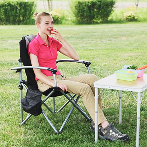 KingCamp Oversized Camping Folding Chair, Heavy Duty 450 LBS with Lumbar Support, Padded Outdoor Chair with Cup Holder, Camp Lawn Chair with Cooler Bag for Sports, Garden, Beach, Fishing - color: High Back-black-1 Pack