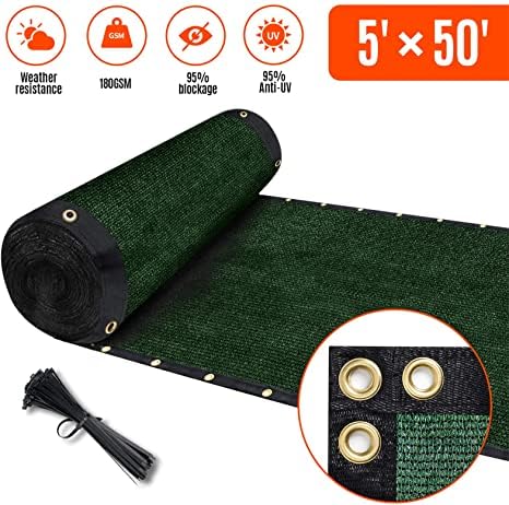 180GSM 5ft x 50ft Fence Privacy Screen Heavy Duty Fence Cover Garden Wall Backyard Dark Green - color: Dark Green, size: 5'x50'