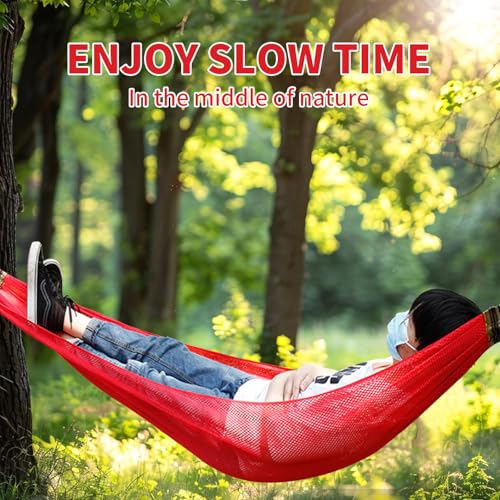 Outdoor Travel Camping Sport Hammock, Super Soft and Breathable Nylon Mesh Hammock, Breathable 330 Lbs with Storage Bag (Red) - color: Red, size: One Size