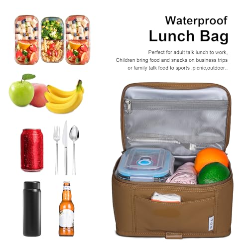 NOL Natural Organic Lifestyle Small Lunch Bag Mini Lunch Box Insulated Lunch Bag for Men/Women Leakproof Cooler Tote Bag Lightweight Nylon Waterproof Lunch Box For Work,Brown - color: Brown, size: Medium(5 Liters)