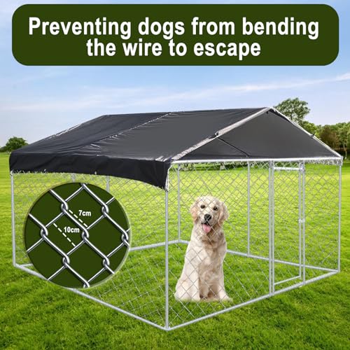 Large Outdoor Dog Kennel, Outdoor Dog Pens Outside Dog Fence for Backyard Garden, Dog Runs for Outside with Waterproof UV-Resistant Cover and Secure Lock 10'L x 10'W x 6.5'H - size: 118.0"L x 118.0"W x 78.0"H