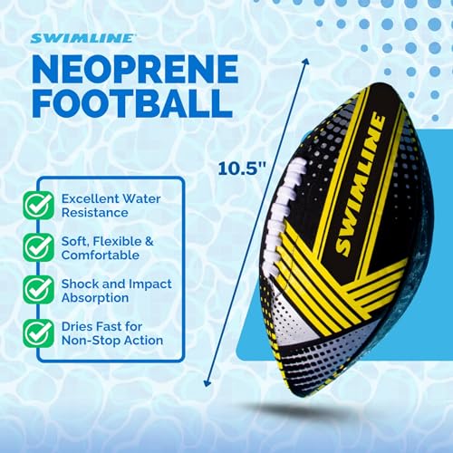 SWIMLINE Neoprene Pool & Beach Accessory for Active Group Play, Backyard Games, and Water Sports – Waterproof Soft Football, Black & Yellow, 10.5" - style: Neoprene Pool Football