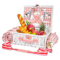 Picnic Basket for 2 with Blanket, Willow Picnic Basket Set with Shoulder Strap&Wine Pouch, Large Willow Hamper with Insulated Cooler for Outdoor, Camping, Beach, Couples, Wedding Gift - color: Pink and White Grid