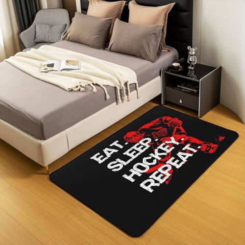 Area Rug 3x5 for Kids Boys Teens, Black Red Grey Eat Sleep Hockey Carpet, Ice Hockey Player Indoor Floor Mat Bedroom Decor, Graffiti Winter Sports Game Area Runner Rug - color: Color 22, size: 4'11" x 3'3" (Rectangular)