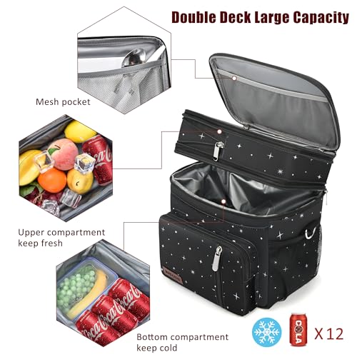 MIYCOO Lunch Bag & Lunch Box for Women Men, Double Deck Leakproof Insulated Soft Large Adult Camping Cooler bag for Work, Beach, Picnic, Travel (Black Starry Sky, 15L) - color: Black Starry Sky
