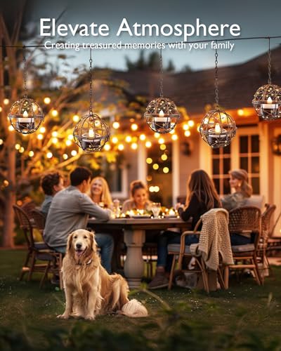 Homemory Solar Tea Lights Outdoor Waterproof Hanging Lanterns, Beaded Copper Wire Ball Holders with Solar Powered Tea Lights Candles, Ideal for Patio, Garden, Backyard, Pergola, Tree, Fence, 4-Pack - color: 4-Pack, Hanging Lanterns Solar Tealights