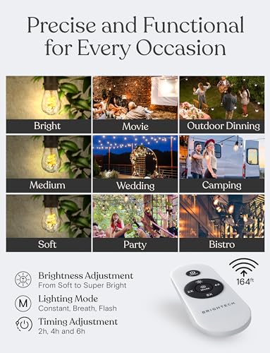 Brightech Ambience Pro Super Bright Solar Outdoor String Lights: Security, Visibility & Ambience - Heavy Duty Waterproof Patio Lights - Edison Spiral Shatterproof Bulbs - 4W Soft White Remote Control - style: Super Bright Spiral (4W) Remote Control 27 FT