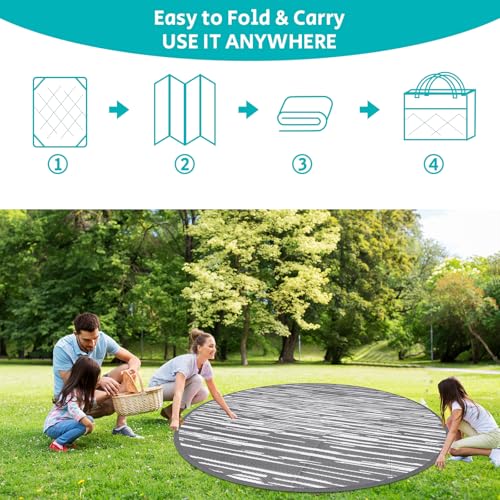HEBE Round Outdoor Rug 8' Waterproof for Patios Clearance, Reversible Plastic Straw Rug Camping Carpet, Indoor Outdoor Area Rugs Patio Mats for RV,Picnic,Backyard,Deck,Balcony,Porch - color: Stripe/Grey, size: 8' Round