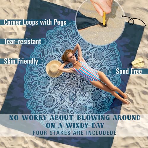 Famstar Beach Blanket Sandproof Waterproof 78''×81'' 1-5 Adults Oversized,Compact Lightweight Durable Beach Mat for Travel Camping Hiking Picnic Blanket - color: Round Flower, size: 78''×81''