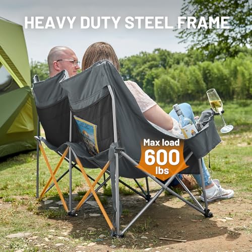 Timber Ridge Double Camping Chair, Heavy Duty Outdoor Folding Camp Couch, Loveseat Camping Chairs Perfect for Campsites, Patio/Lawn, Soccer Games or Other Youth Sports, Supports 600 lbs