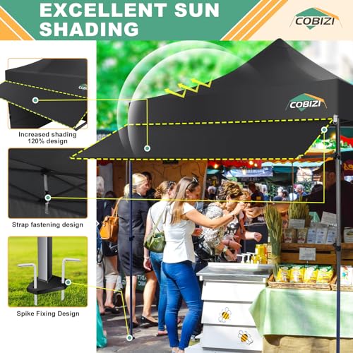 COBIZI 10x10 Pop Up Canopy Tent with Awning & Sidewalls, Heavy Duty Commercial 10X10 Canopy Tents Instant Waterproof, UPF 50+ Sun Shade for Outdoor, Parties, Markets (Black) - color: Black, size: 10x10FT with 3 Sidewalls & 1 Awning Cloth