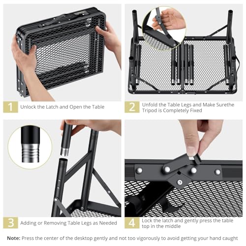 Anbte 2ft Folding Grill Table Max 29.5", 3 Adjustable Height Lightweight Camping Table with Heat-Resistant Mesh Tabletop Portable Handle, Waterproof, for Cooking BBQ Outdoor, 22.8" X 16", Black - size: 24"L x 16"W x 29.5H"