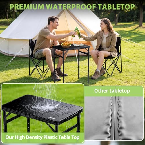 2ft Plastic Folding Camping Table, 3 Adjustable Height Waterproof Small Folding Table with Portable Carry Handle for Outdoor Indoor RV Travel Picnic Beach Patio, 22.8" X 15.7", Pure Black - color: Pure Black