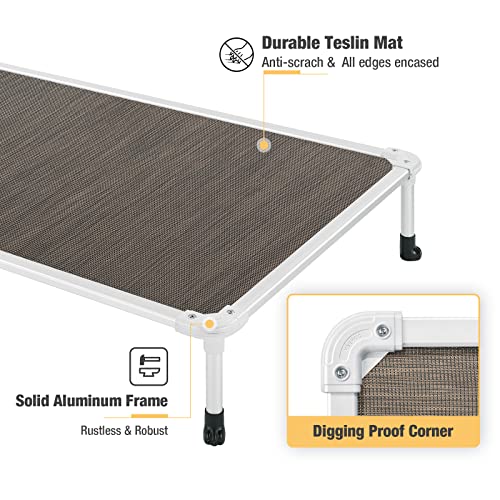 Veehoo Chew Proof Elevated Dog Bed - Cooling Raised Pet Cot - Silver Aluminum Frame and Durable Textilene Mesh Fabric, Unique Designed No-Slip Feet for Indoor or Outdoor Use, Brown, Medium, CWC2003 - color: Brown, size: 32.0"L x 25.0"W x 7.0"Th