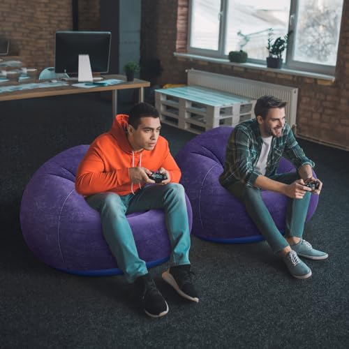 Realspring Inflatable Bean Bag Chairs Outdoor Blow up Camping Chairs Inflatable Lazy Sofa Folding Portable Bean Bag Loungers Couch for Movie Night(Blue,2 Pcs) - color: Blue