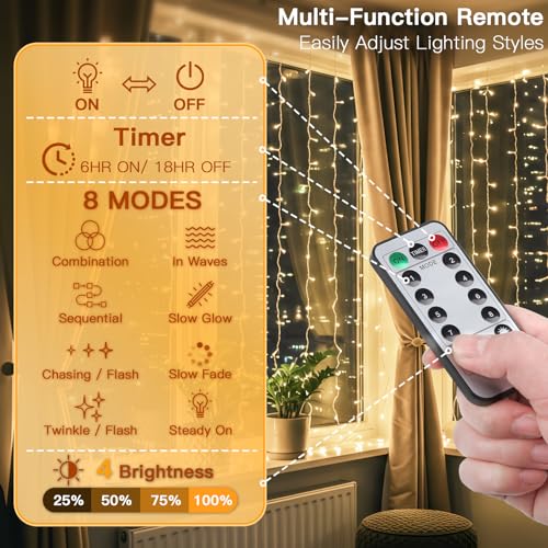 suddus Curtain Lights for Bedroom, 150 Led Hanging String Light Outdoor, Fairy Curtain Lights Indoor for Christmas, Dorm, Wall, Backdrop, Window, Wedding, Party, Birthday Decor, Warm White - color: Warm White, size: USB-150 LED