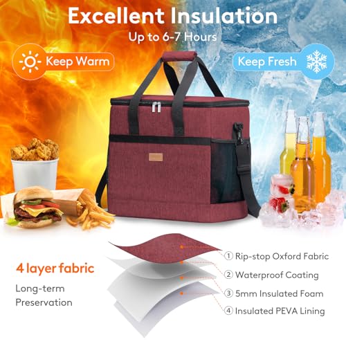 Lifewit Cooler Bag 30/50/60 Cans Collapsible and Insulated Large Lunch Bag Leakproof Soft Cooler Portable Tote for Camping/BBQ/Family Outdoor Activities - color: Burgendy, size: 60-Can(40L)