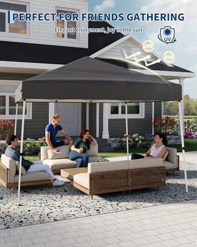 GarveeLife Canopy Tent, GarveeLife 10X10 FT Pop Up Canopy Outdoor Instant Tent Slant Legs with Carrying Bag, Portable Gazebo Shelter for Patio Deck Garden Beach - 8X8 FT Canopy Cover (Gray) - color: Gray
