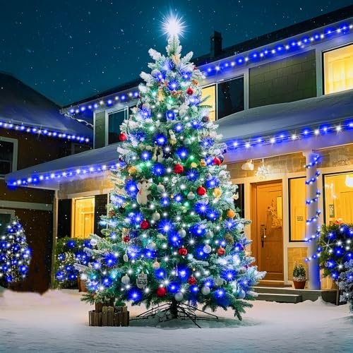 KNONEW 403FT 1000 LED Christmas Lights Outdoor String Light with 8 Modes and Timer Memory Waterproof Fairy Lights Decorations for Xmas Tree Yard Wedding Backdrop Decor(Blue and White) - color: White and Blue, size: 403FT 1000 LED