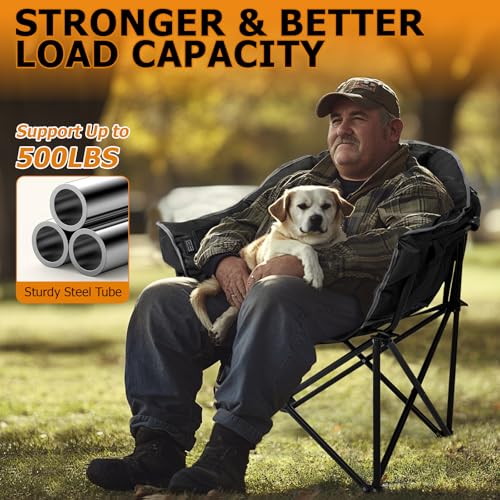 LILYPELLE Oversized Heated Camping Chair, Patio Lounge Chairs with 3 Heat Levels, Portable Folding Heated Chair Round Moon Saucer Folding Lawn Chair Outdoor Chair for Camping, Lounge Patio - color: Coal-black, style: Heated Moon Chair