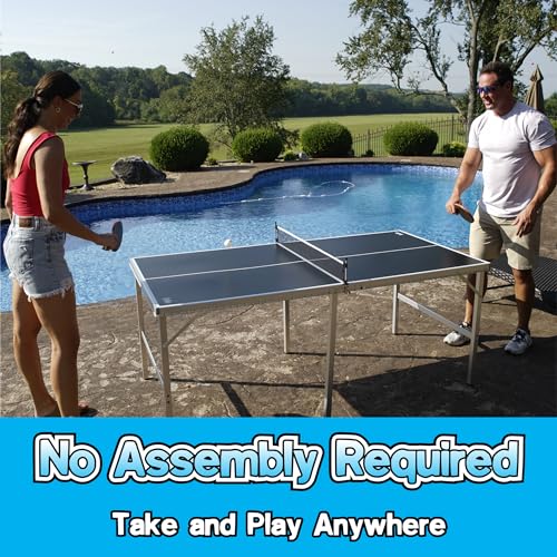 PartyLife 6 ft x 3 ft Ping Pong Table Tennis Table | Mid-Size Portable Folding Indoor Outdoor Ping Pong Table Tennis Table w/Optional LED Lights | Kids & Adults | Game Room | Not Full Size | Game Kit - color: Football, size: 6ft x 3ft - Standard
