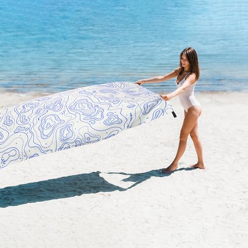 110''×118'' Oversized Beach Blanket for 4-8 Adults, White Waterproof Sandproof Picnic Blanket, Lightweight Foldable Sand Free Outdoor Mat w/ 4 Stakes & Portable Carry Bag for Travel, Camping, Hiking - color: White Coastline, size: 9x10 FT (1～8 person)
