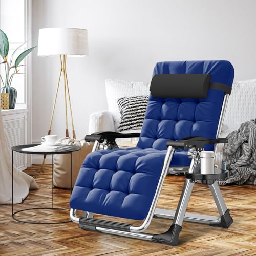 ABORON Zero Gravity Chair,Premium Outdoor Lawn Folding Lounge Chairs,Sturdy Adjustable Reclining Patio Chairs with Removable Cushion,Headrest & Tray - color: Navy Blue