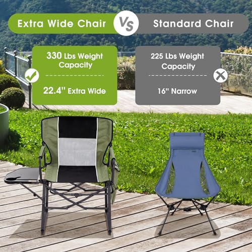 Wide Folding Director Chair with Table, Outdoor Camping Chair for Adults with Cup Holder Load 330 Lbs, Portable Lightweight Chair for Outside with Carry Bag for Patio, Green-2Pack - color: Director Green-2pack