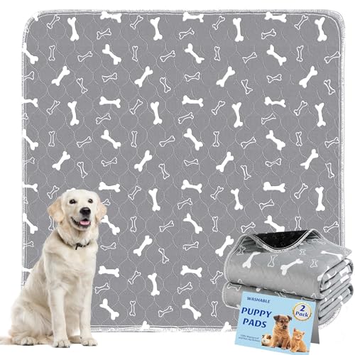 Washable Pee Pads for Dogs, 2 Pack Dog Pee Pads Washable, Waterproof Puppy Pads Mat Reusable Fast Absorbent Dog Potty Training Pads, Whelping Pads for Playpen Crate - 24”x24” - color: Gray, size: 24*24 Inch (Pack of 2)