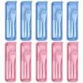 10 Set Reusable Travel Utensils Set with Case,Wheat Straw Travel Cutlery Set Portable Knife Fork Spoons Tableware Picnic Silverware for Party, Picnic, Camping, Kitchen, Camping-Blue&Pink - color: Blue&Pink