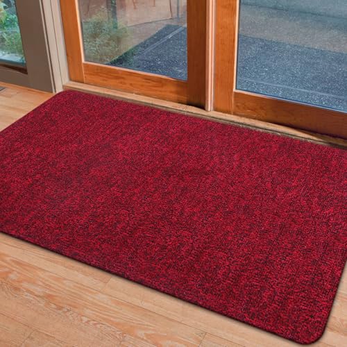 Front Door Mat Indoor and Outdoor, Non-Slip Low Profile Doormat 60"x35", Thin Yet Super Water, Quick-Drying, Dirt Resistant,No Shedding Doormats for Entrances, Garage, Pets,Hotel,Office,Red - color: Red, size: 2'11" x 5' (Rectangular)
