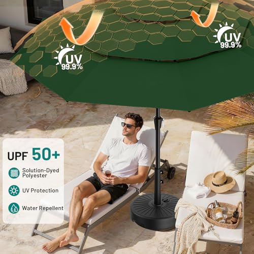 AreShark 9ft 3-Tier Patio Umbrellas, Outdoor Umbrella with 8 Sturdy Ribs UV Protection Windproof, Market Table Umbrella w/Push Button Tilt & Crank for Pool, Porch, Deck, Garden(Dark Green) - color: Dark Green