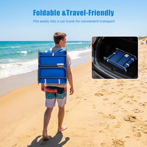 SUNNYFEEL Lay Flat Tanning Chair with Face Down Hole & Arm Slots, Backpack Beach Lounge Chair, 5-Position Folding Sunbathing Chair, 300 LBS Heavy Duty, 72" L x 22" W for Beach, Pool, Camping - color: Blue, size: Standard -1pcs