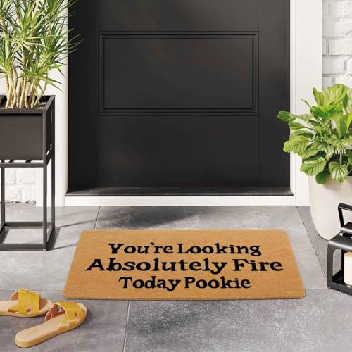 Trendy Funny Doormat - You're Looking Absolutely Fire Today Pookie Welcome Mat, 29.5" x 17" Non-Slip Rubber Backing, Gen Z Humor Entryway Rug, Decorative Floor Decor - size: 29.5x17