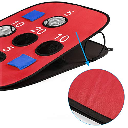 G4Free Portable Collapsible 5 Holes Cornhole Game Set with 8 Bean Bags Carrying Case Toss Game Size 3ft x 2ft for Camping Travel - color: A-Red Blue