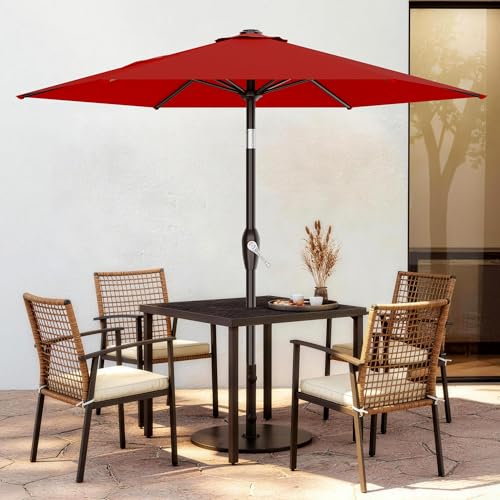 AreShark 7.5FT Patio Umbrella Table Market Umbrella with 6 Sturdy Ribs, Button Tilt/Crank Heavy-Duty Round Outdoor Umbrellas for Garden, Deck, Backyard,and Pool, Red - color: Red, size: 7.5FT