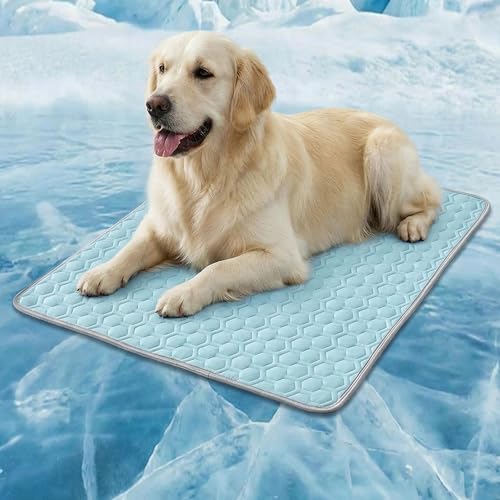 HAOMAIJIA Pet Cooling Mat for Dogs Thick Soft Washable Dog Cooling Mat Indoor Upgrade Waterproof Non-Slip Self Cooling Pad for Dog and Cat (Sky Blue, 19'' x 30'' Medium) - color: Sky Blue, size: 19'' X 30'' (Medium)