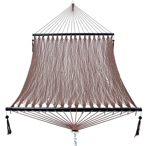 PNAEUT Double Rope Hammocks for Outside, Handwoven Double Caribbean Hammock with Spreader Bar for Outdoor Indoor, Max 600 lbs Capacity (Mocha) - color: Mocha