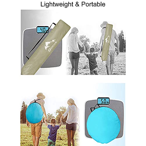 Oileus X-Large 4 Person Beach Tent Sun Shelter - Portable Sun Shade Instant Tent for Beach with Carrying Bag, Stakes, 6 Sand Pockets, Anti UV for Fishing Hiking Camping, Waterproof Windproof, Khaki - color: Khaki