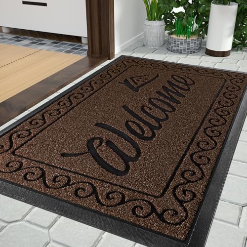 Yimobra Welcome Mat, Heavy Duty Sturdy Door Mats for Home Entrance Outdoor Indoor, Front Doormat for Outside Patio Floor Entry Porch Garage Office, Waterproof, Low Profile, 36x24, Coffee - color: Coffee, size: 36x24 Inch