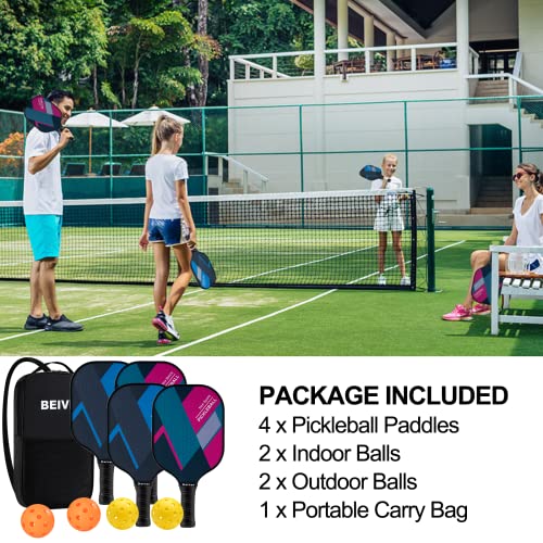 Pickleball Paddles, USAPA Fiberglass Pickleball Paddles Set of 4, Pickleball Set with 4 Pickleball Rackets, Including 4 Pickleballs & 1 Carry Bag, Pickle Ball Paddles Set for Men, Women - color: 2.Red&Blue-set of 4