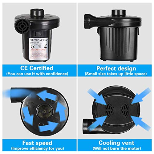 Electric Air Pump - Air Mattress Pump for Inflatable Couch, Bed, Blow up Pool Float Raft Boat Toy, Camping Swimming, Portable Quick-Fill Inflator/Deflator Pumps with 4 Nozzles, AC 110-120 Volt Black