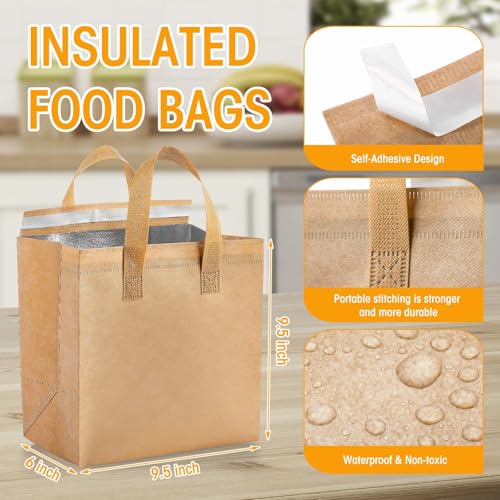 Kacctyen 50 Pcs Insulated Take Away Bags Bulk Thermal Insulation Food for Coffee Milk Tea Pizza Hot Cold Food Delivery Cooler Bag for Catering Restaurant Grocery Picnic, 9.5" x 9.5" x 6" (Buff Color) - color: Buff Color