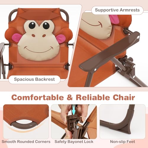 KOTEK Kids Picnic Table with Umbrella, Outdoor Table & 2 Folding Chairs, Cute Pattern Children’s Patio Furniture, Portable Kids Table and Chair Set for Backyard, Garden, Beach (Brown) - color: Brown Monkey