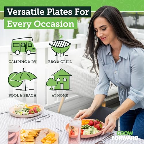 Grow Forward Premium Wheat Straw Plates - 10 Inch Reusable Hard Plastic Dinner Plates Set of 8 - Unbreakable Microwave Safe Plates for Dessert, Camping, RV, Outdoors, Patio, Kitchen Dishes - Tropical - color: Tropical, size: 10 inch